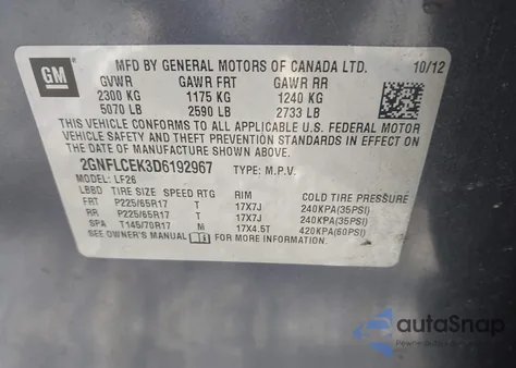 2013 Chevrolet Equinox Ls z USA, uszkodzony, nr VIN 2GNFLCEK3D6192967